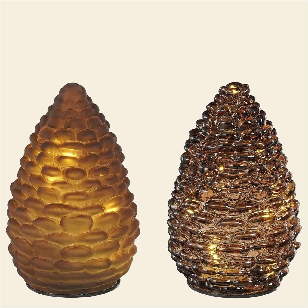 PINYA VIDRE COLOR GROC TRANSPARENT/MATE 10 LED PILES H15xD10cm DECO HOME & GARDEN (1 UD)