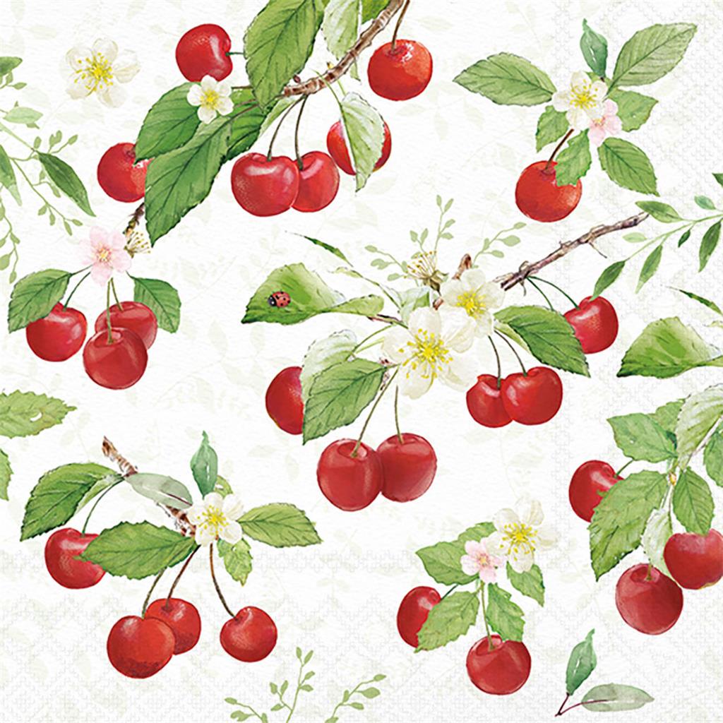 PAQUET 20 TOVALLONS PAPER 33x33cm MOD.FRESH CHERRIES AMBIENTE (1 PQ)