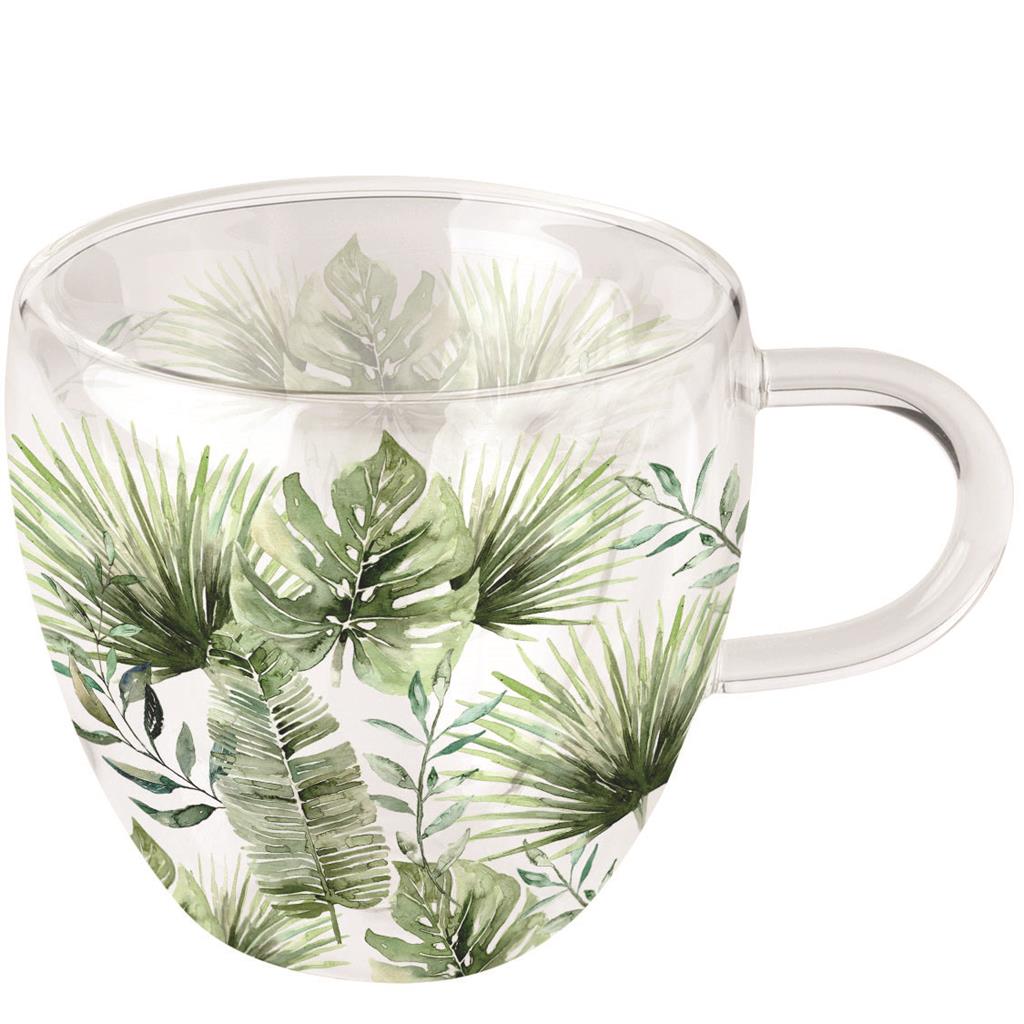 TASSA DOUBLE-WALLED GLASS MOD.JUNGLE LEAVES WHITE AMBIENTE (1 UD)