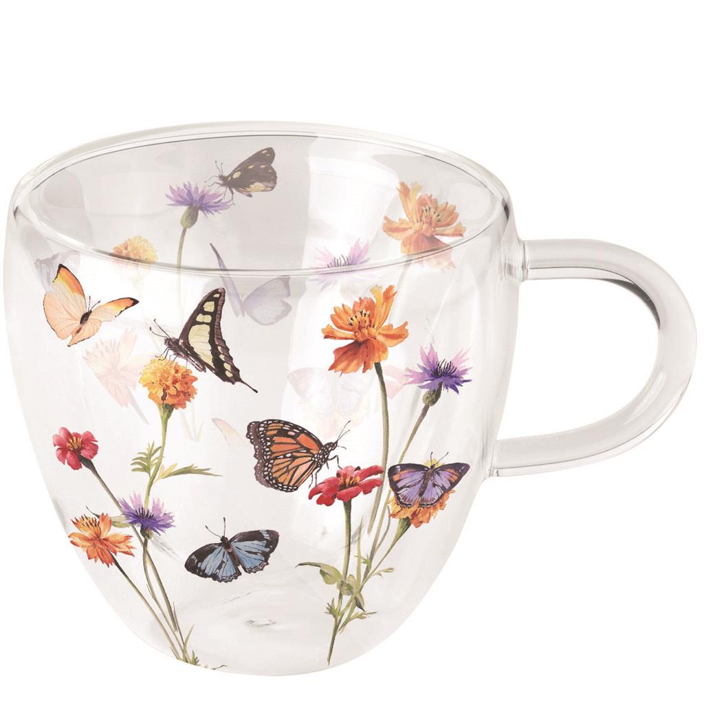 TASSA DOUBLE-WALLED GLASS MOD.BUTTERFLY GARDEN WHITE AMBIENTE (1 UD)