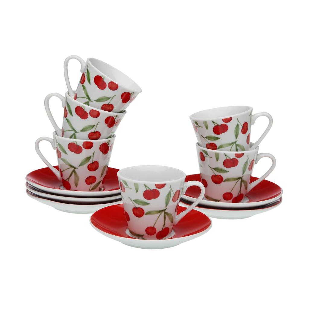 JOC 6 TASSES CAFE AMB PLAT MOD.CHERRIES VERSA (1 JC)
