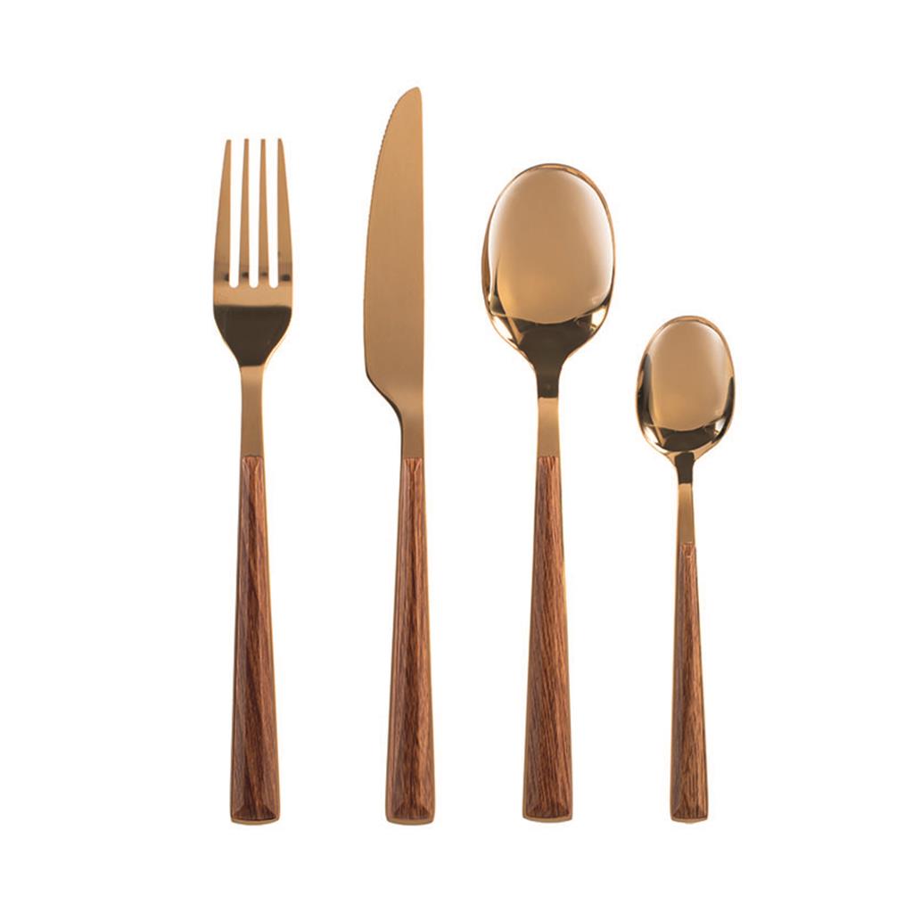 CUBERTERIA INOX 24 PCS. MOD.SYLVA ORO LUCIDO H&H. (1 CJ)