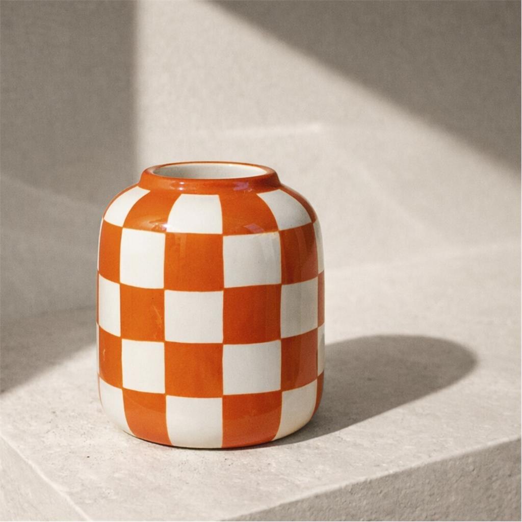 GERRO QUADRES TARONJA/BLANC Diam.10xh12cm FOIMPEX (1 UD)