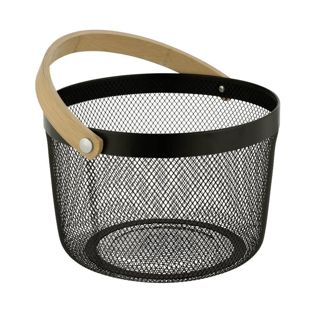 CISTELLA DE BANY RODONA NEGRA AMB ANSA DE BAMB&Uacute;. WENKO (1 UD)