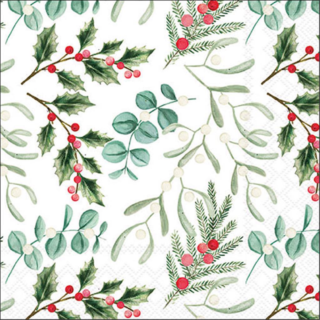 PAQUET 20 TOVALLONS PAPER 33x33cm MOD.FOLIAGE SCATTER WHITE FSC MIX AMBIENTE (1 PQ)