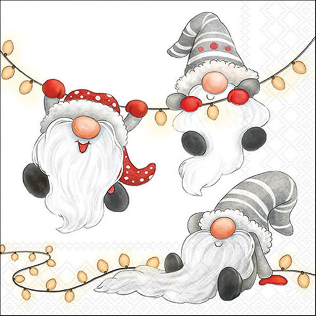 PAQUET 20 TOVALLONS PAPER 33x33cm MOD.GNOMES ON THE LIGHT CHAIN WHITE FSC MIX AMBIENTE (1 PQ)