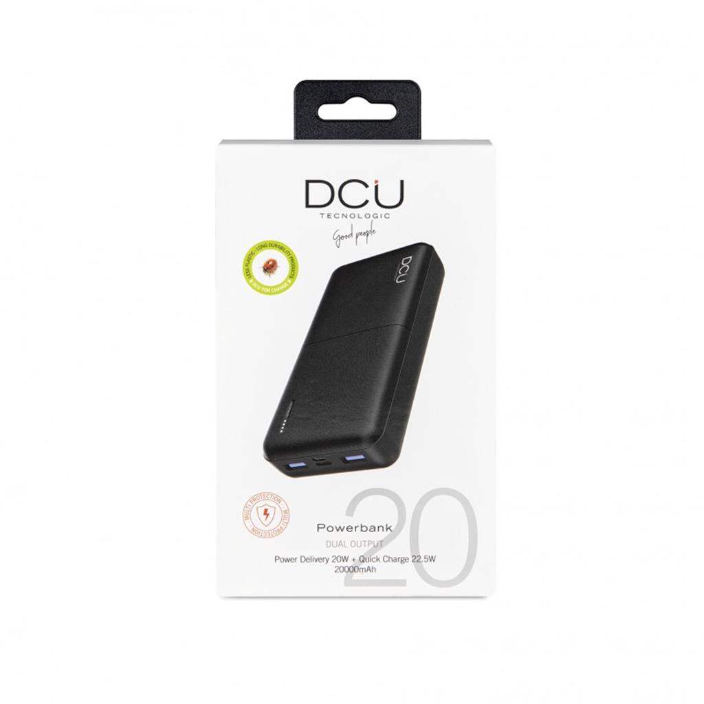 BATERIA EXTERNA AMB DOBLE SORTIDA USB DCU    POWER BANK DOBLE USB PD20W 20000mAh NEGRO (1 UD)