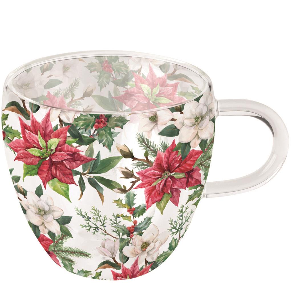 TASSA DOUBLE-WALLED GLASS MOD.CHRISTMAS FLORALS AMBIENTE (1 UD)