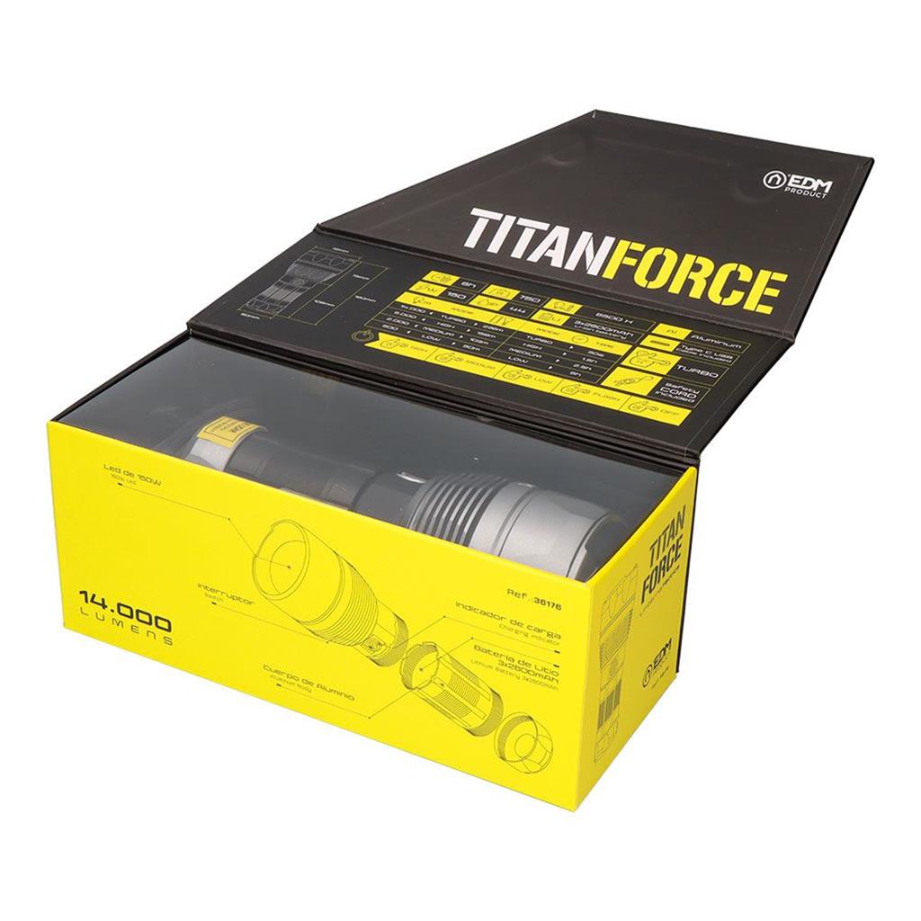 LLINTERNA LED TACTICA TITANFORCE RECARGABLE 14000Lm 6500k 150W IP44 (1 UD)