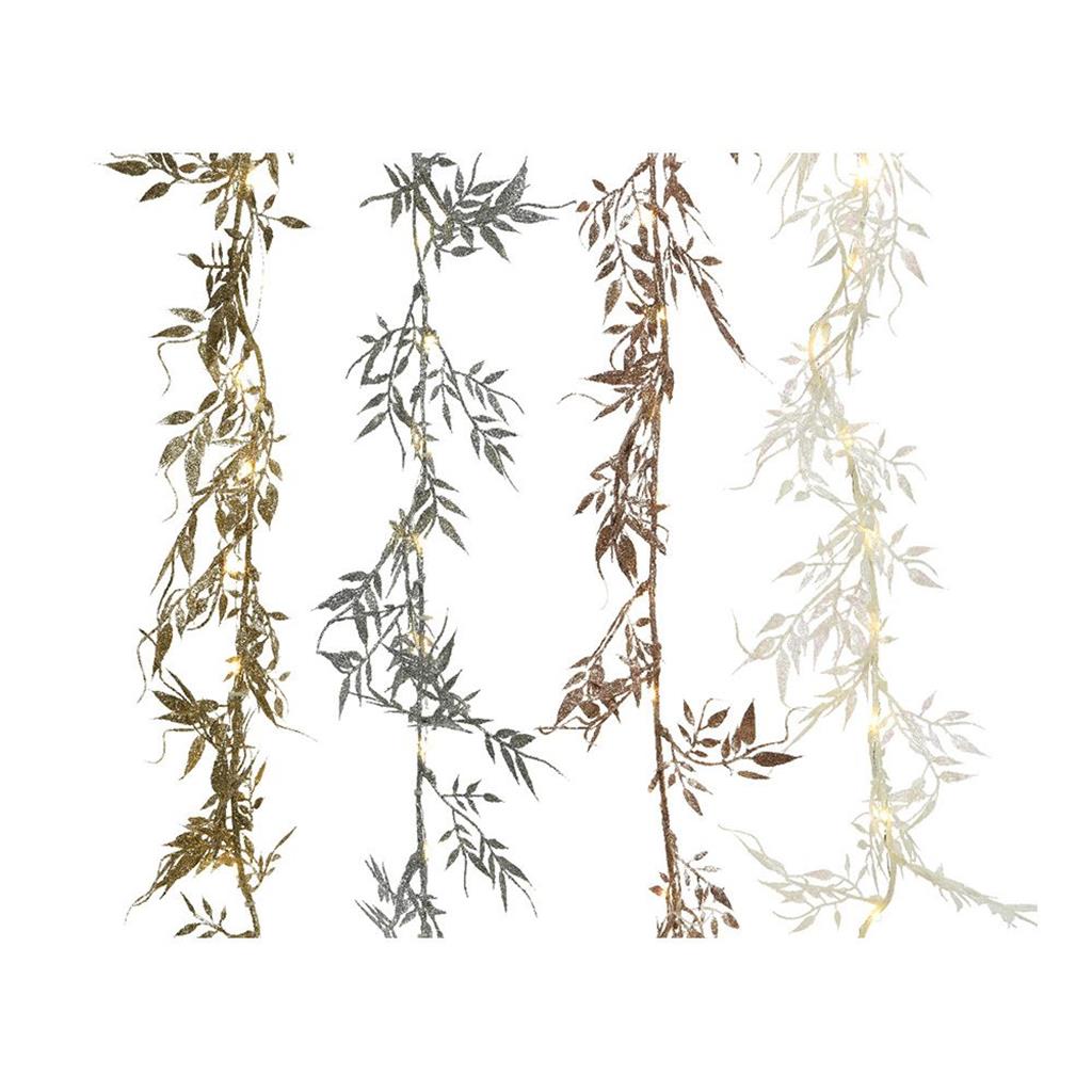 GUIRNALDA A PILES FIXA 30 MICROLEDS AMB FULLES DECORATIVES LLUM BLANC CALID 2mt (1 UD)