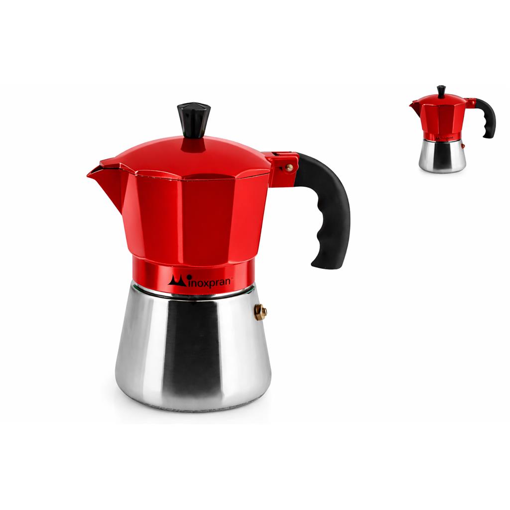 CAFETERA ALUMINI/INOX PENGO MOD.INOXPRAN VERMELLA 3 TASSES (1 UD)