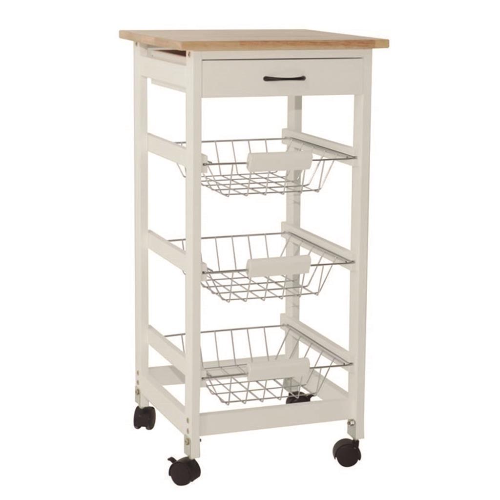 CARRET AUXILIAR FUSTA BLANCA AMB RODES I CISTELLS 37x37xh76cm (1 UD)