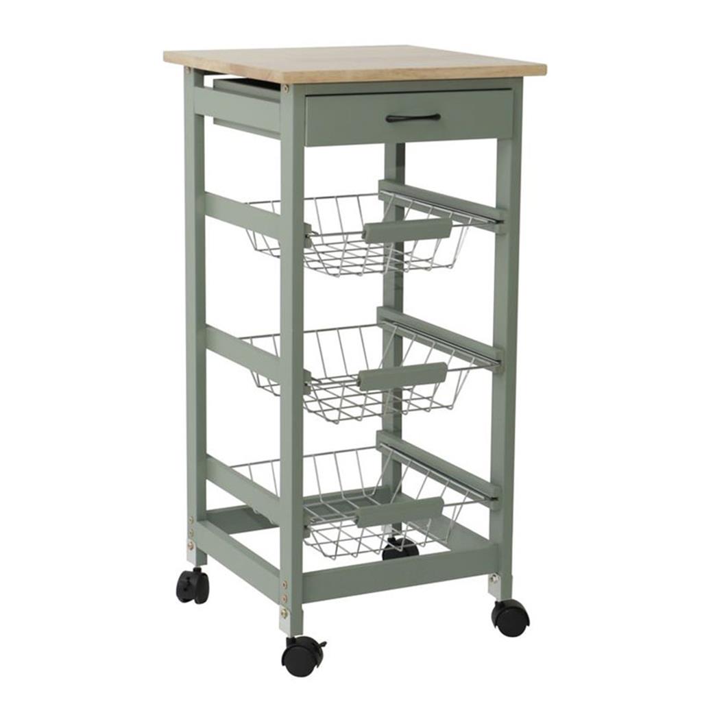 CARRO FUSTA AUXILIAR PER CUINA COLOR VERD 37x37x76 cm. (1 UD)