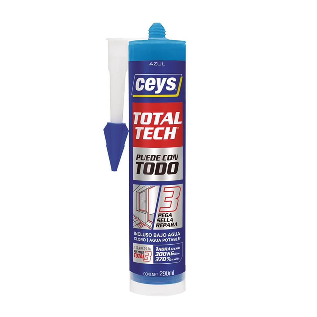 ADHESIU SELLADOR CEYS MS-TECH/TOTAL TECH BLAU 290ml Pega, Sella sobre superficies humides 25min. (1 UD)