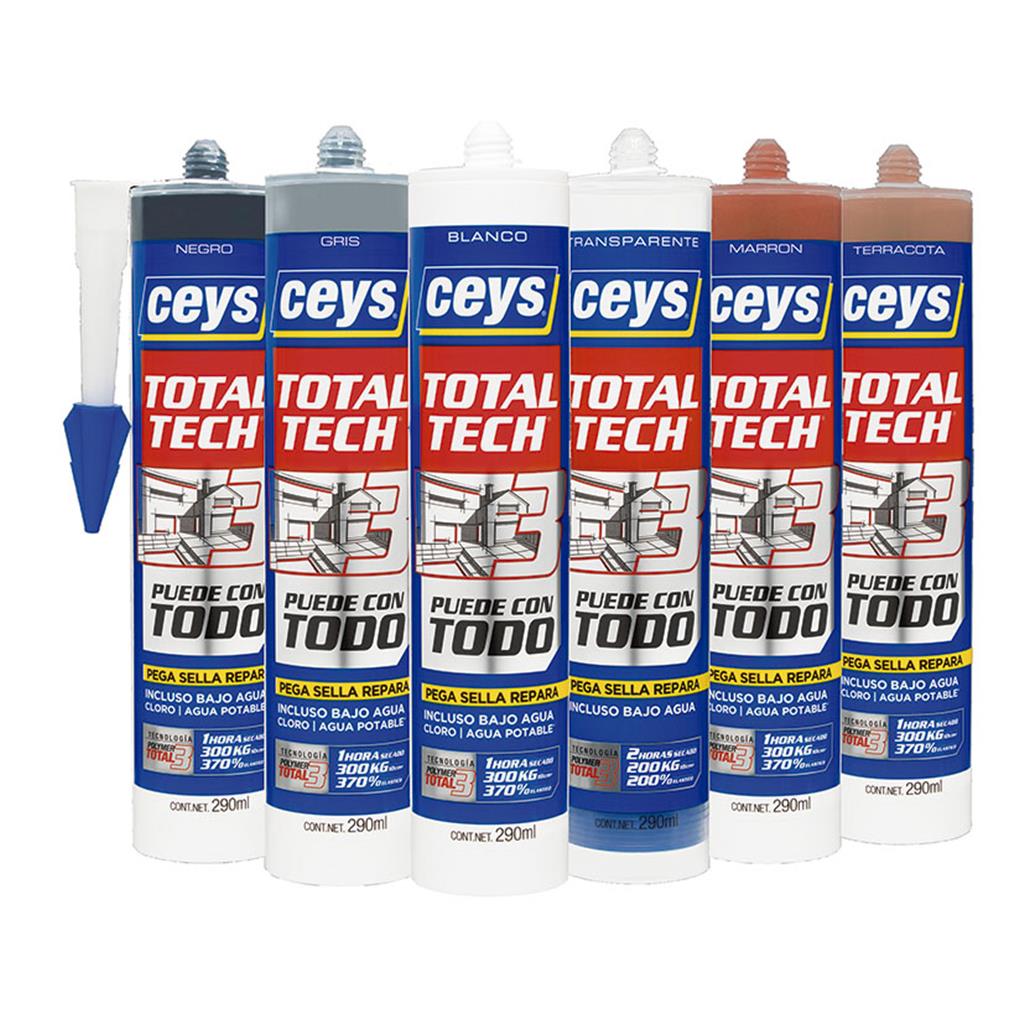 ADHESIU SELLADOR CEYS MS-TECH/TOTAL TECH PLATA 290ml Pega, Sella sobre superficies humides 25min. (1 UD)