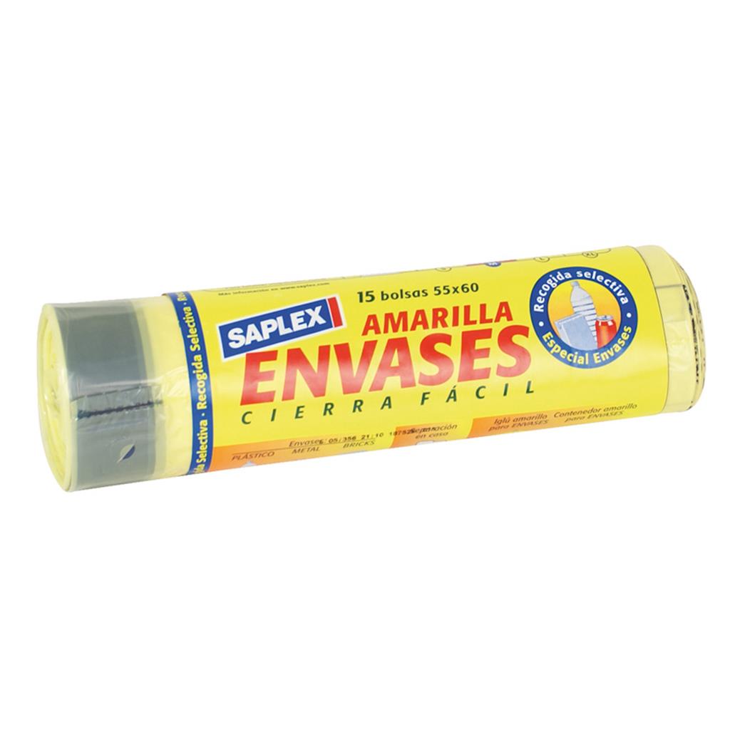 BOSSA BASURA ENVASOS 55x60cm SAPLEX Pack 15 Ud GROGA (1 UD)
