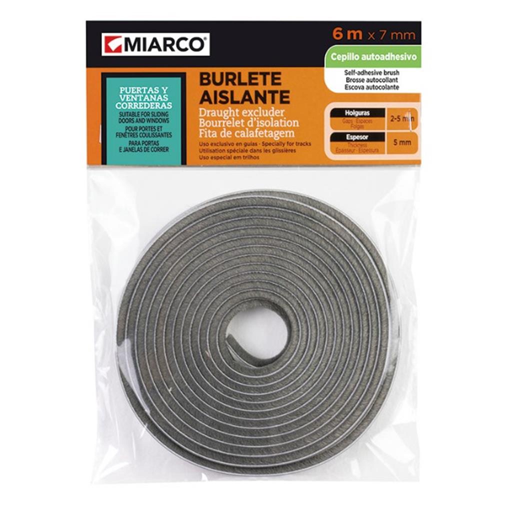 BURLETE AILLANT RANGER RASPALL ADHESIU GRIS 7mmx6mt PER PORTES I FINESTRES CORREDERES (1 UD)