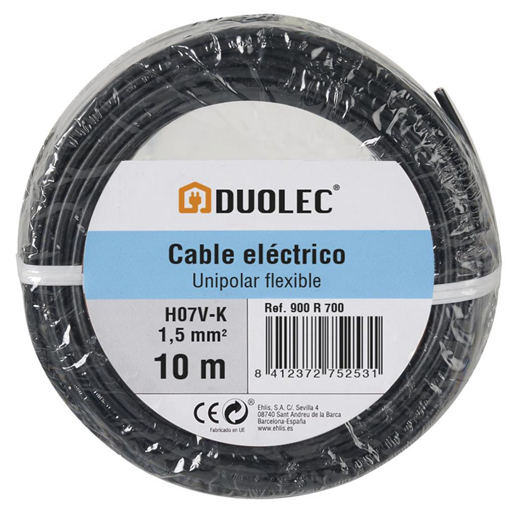 zCABLE ELECTRIC DUOLEC 1.5mmx10mt NEGRO (1 RL)