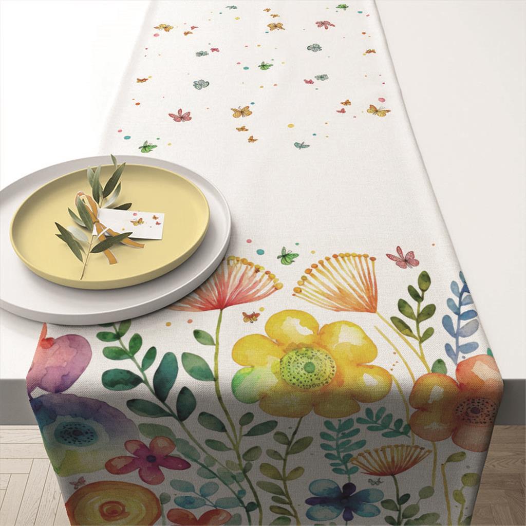 CAMINO DE TAULA 40x150 MOD.VIBRANT SPRING WHITE AMBIENTE TABLE RUNNER 100% COTO (1 UD)