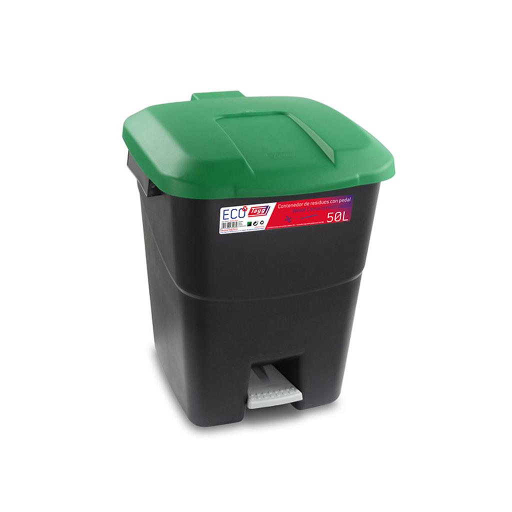 CONTENIDOR/CUB AMB PEDAL 50lts TAYG TAPA VERDA (1 UD)