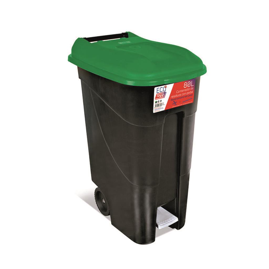 CONTENIDOR/CUB AMB PEDAL 80lts TAYG TAPA VERDA (1 UD)