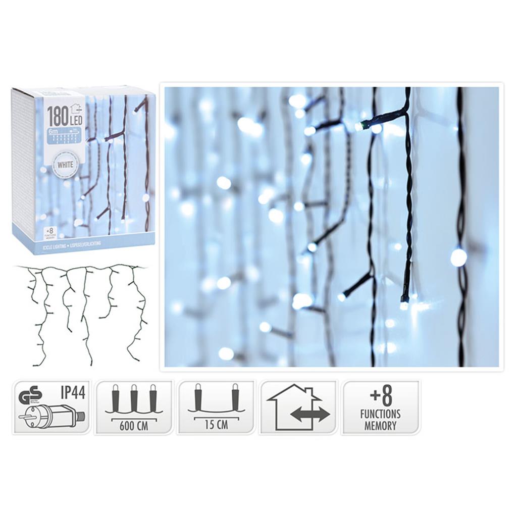 CORTINA IL.LUMINACIO 180 LEDS BLANCA 6mts INT/EXT 8 FUNCIONS (1 UD)