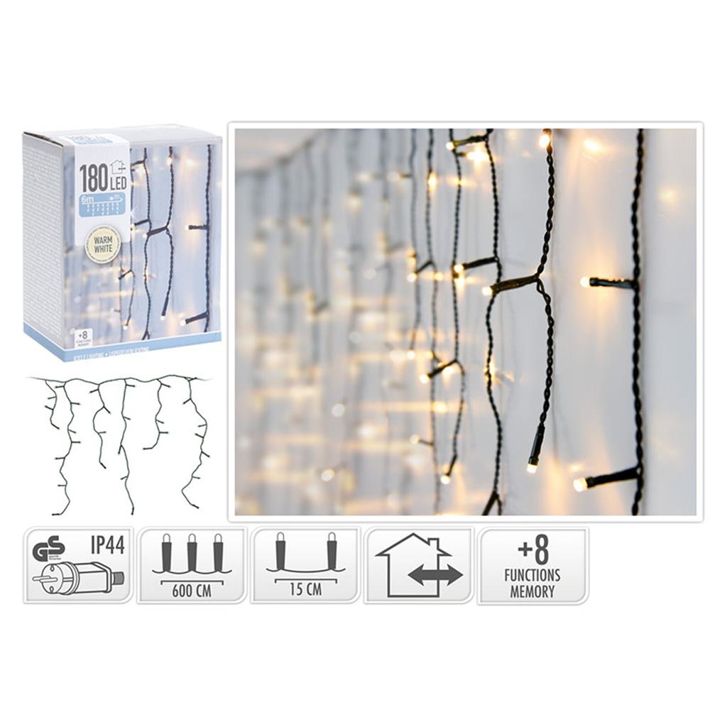 CORTINA IL.LUMINACIO 180 LEDS CALIDA 6mts INT/EXT 8 FUNCIONS (1 UD)