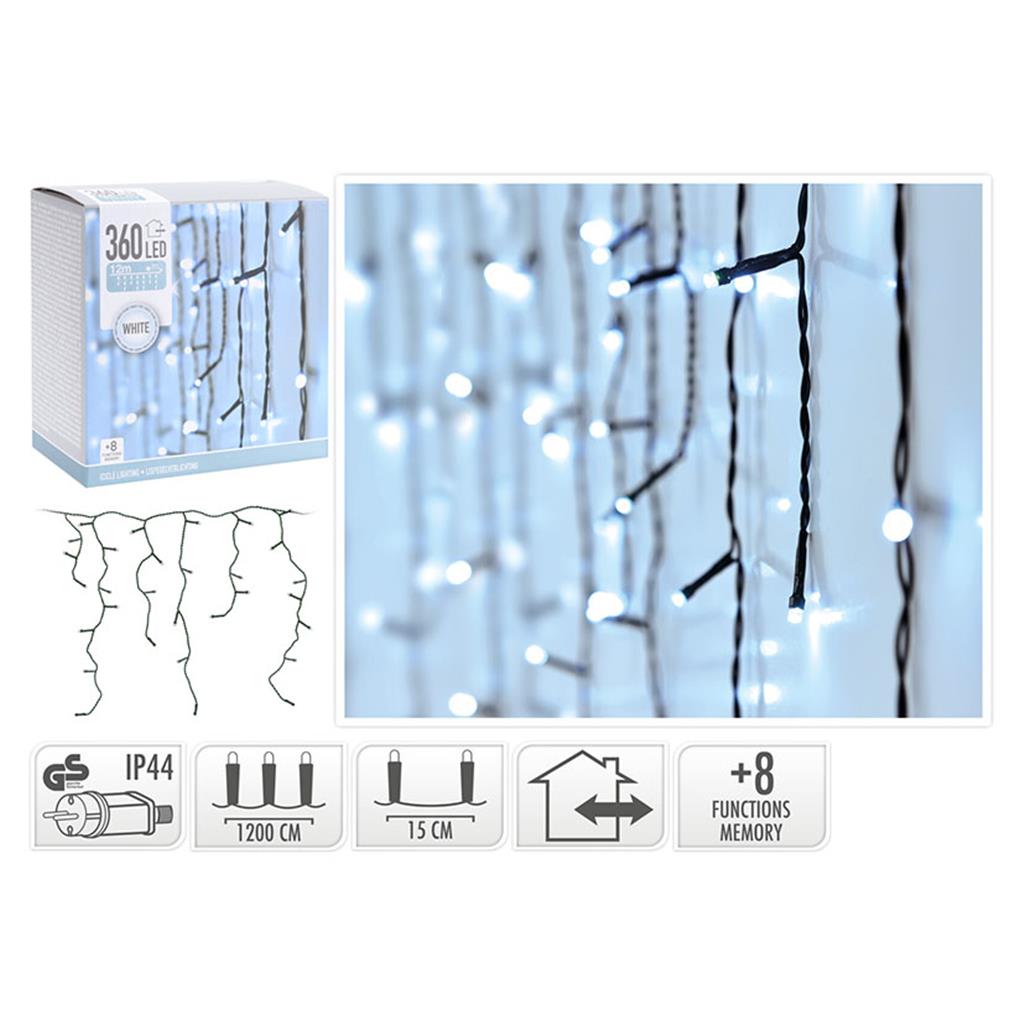CORTINA IL.LUMINACIO 360 LEDS BLANCA 12mts INT/EXT 8 FUNCIONS (1 UD)