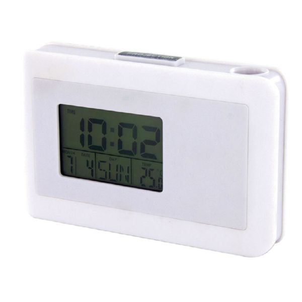 Despertador con proyector calendario, termómetro, alarma color blanco