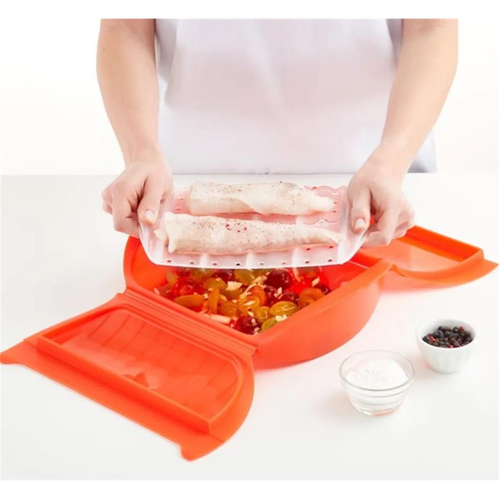ESTOIG DE VAPOR+SAFATA LEKUE PER CUINAR AL MICROONES 240x124xh50 COLOR VERMELL (1 UD)