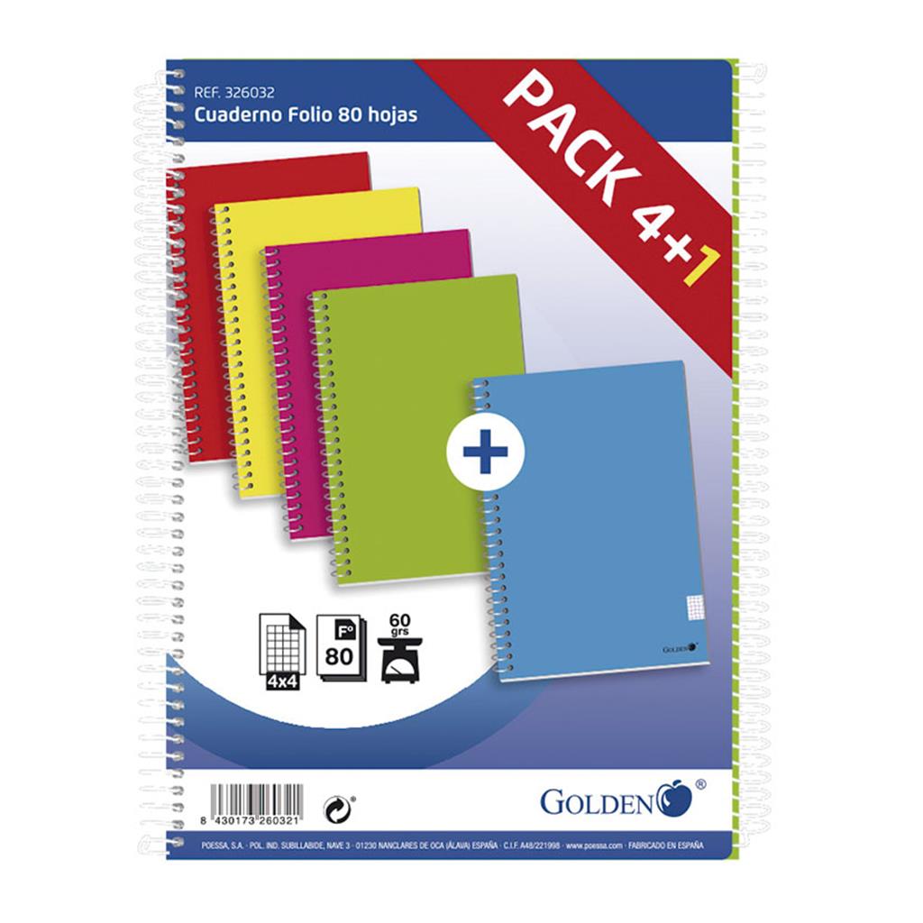 PACK 4+1 LLIBRETA DE QUADRICULA A4 TAPA NORMAL 80 FULLES (1 PQ)
