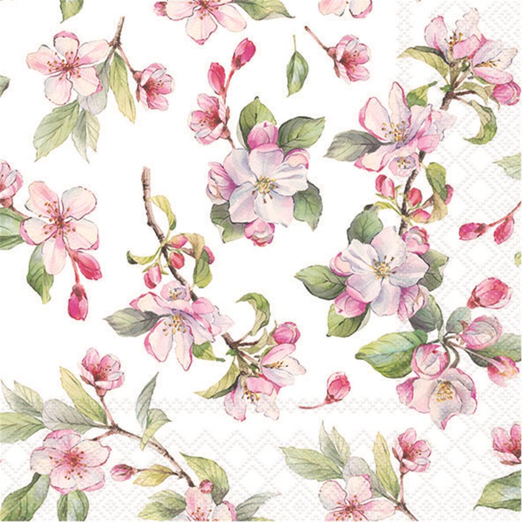 PAQUET 20 TOVALLONS PAPER 33x33cm MOD.SPRING BLOSSOM WHITE AMBIENTE (1 PQ)