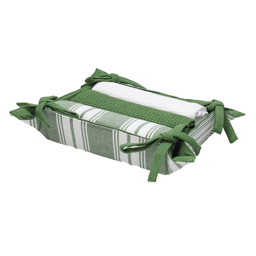 SERVILLETERO 18x18cm AMB 3 TOVALLONS SERIE TEXTILE VERD (1 UD)