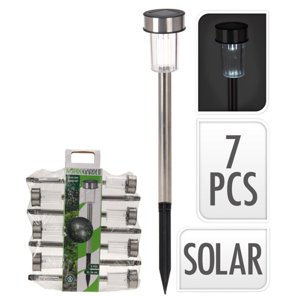 SET 7 ESTAQUES SOLARS INOX 36,5 cm LLUMS PEL JARDI - luz sol (1 PQ)
